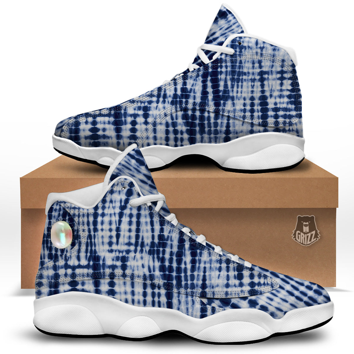Tie Dye Shibori Blue Print White Basketball Shoes-grizzshop