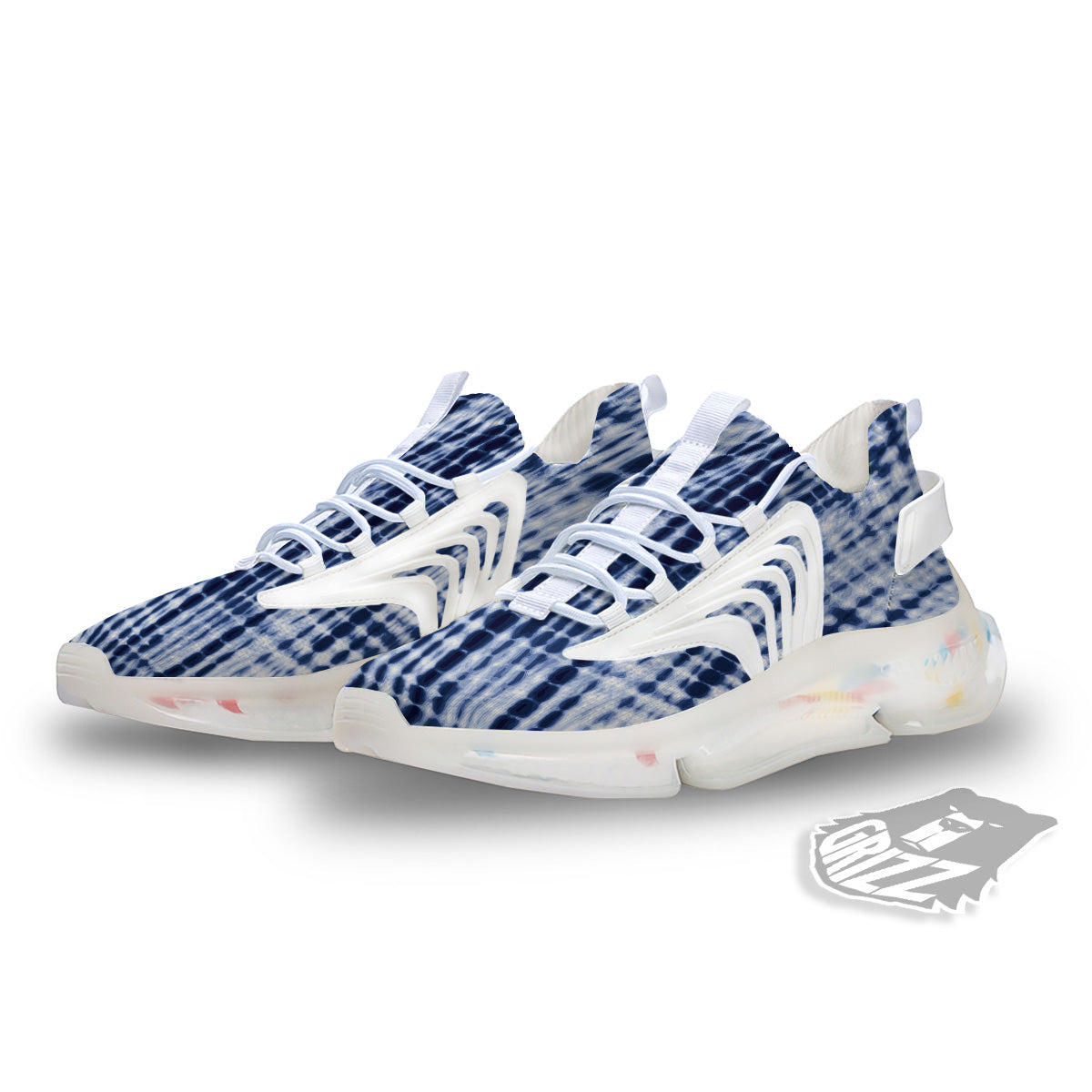 Tie Dye Shibori Blue Print White Gym Shoes-grizzshop