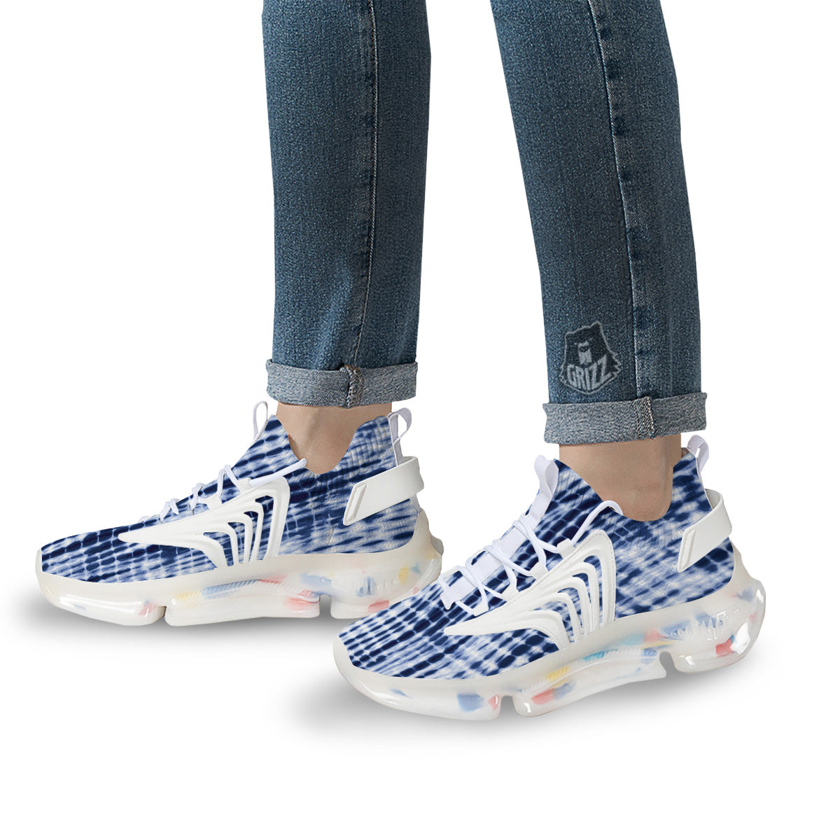 Tie Dye Shibori Blue Print White Gym Shoes-grizzshop