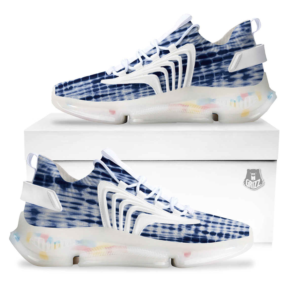 Tie Dye Shibori Blue Print White Gym Shoes-grizzshop