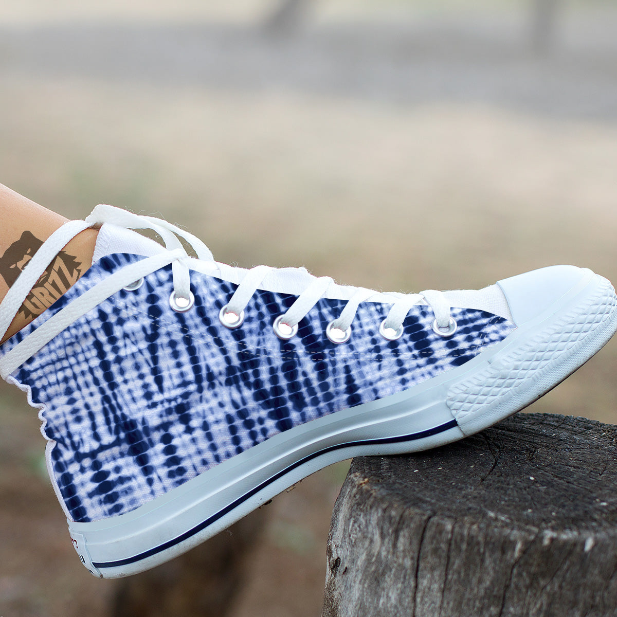 Tie Dye Shibori Blue Print White High Top Shoes-grizzshop
