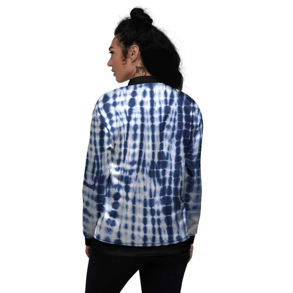 Tie Dye Shibori Blue Print Women's Bomber Jacket-grizzshop