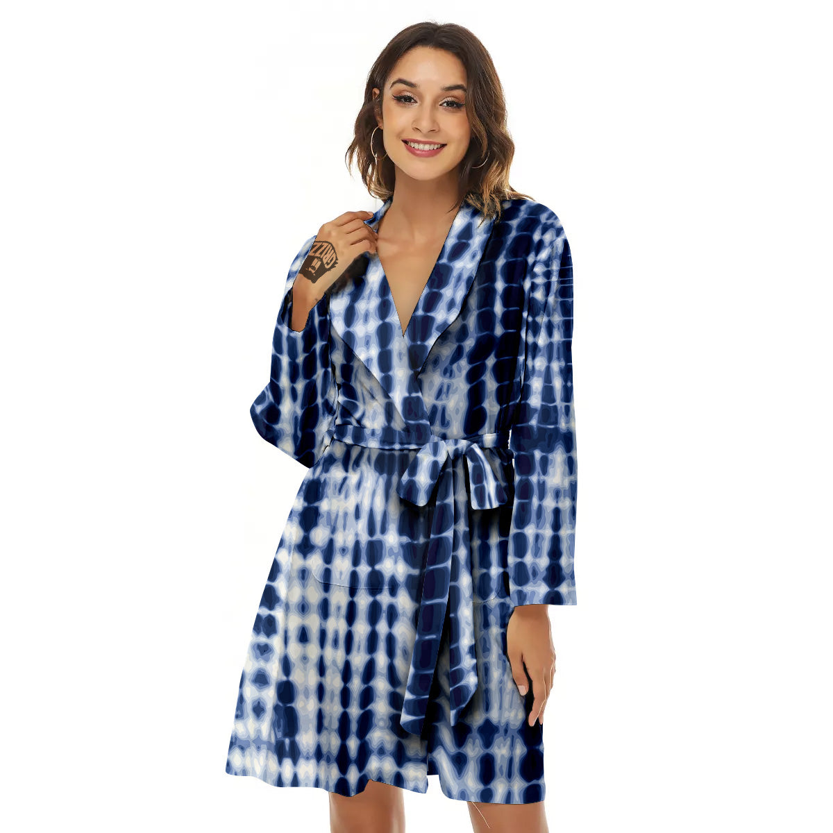 Tie Dye Shibori Blue Print Women's Robe-grizzshop