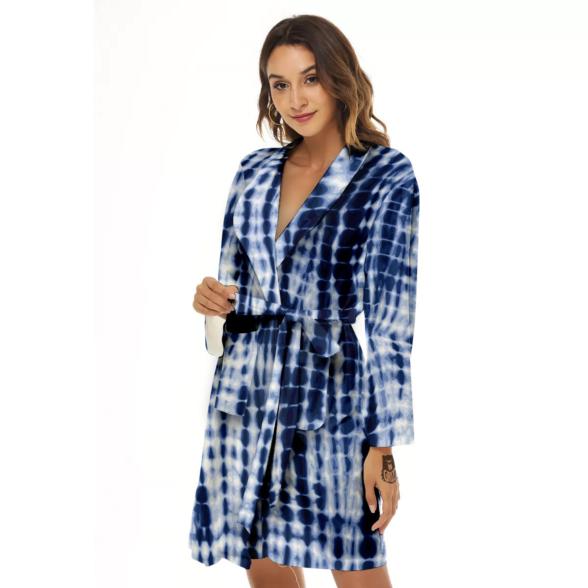 Tie Dye Shibori Blue Print Women's Robe-grizzshop