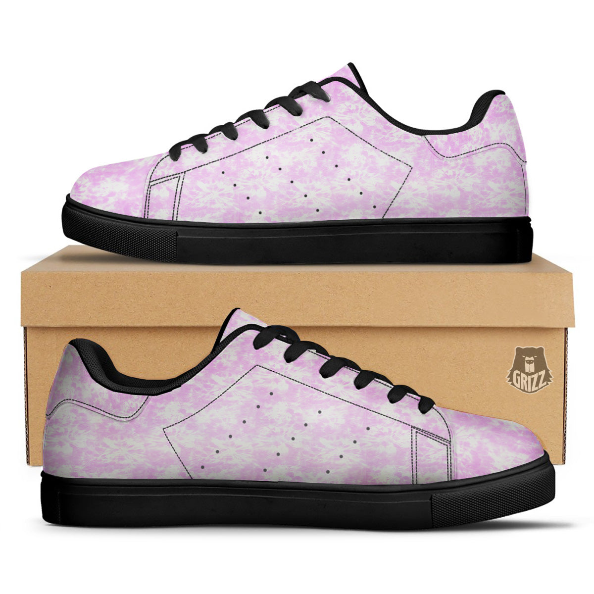Tie Dye Shibori Pink Print Pattern Black Low Top Sneakers-grizzshop