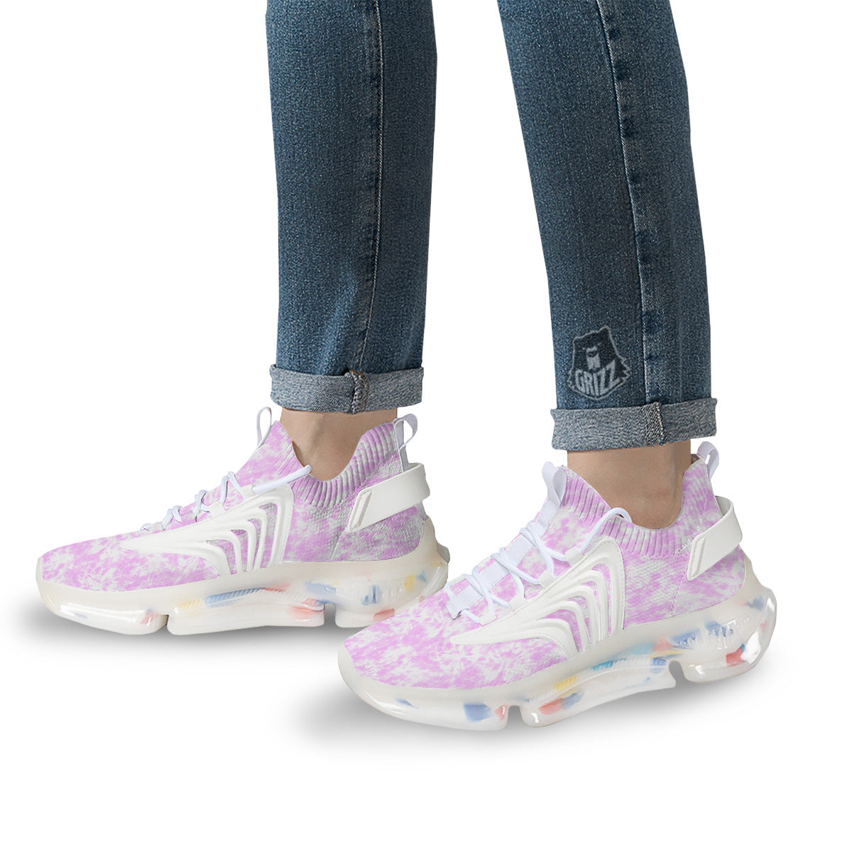Tie Dye Shibori Pink Print Pattern White Gym Shoes-grizzshop