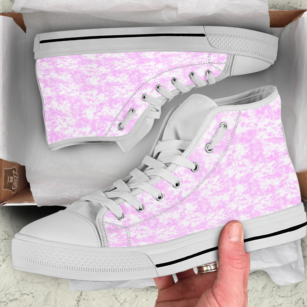 Tie Dye Shibori Pink Print Pattern White High Top Shoes-grizzshop