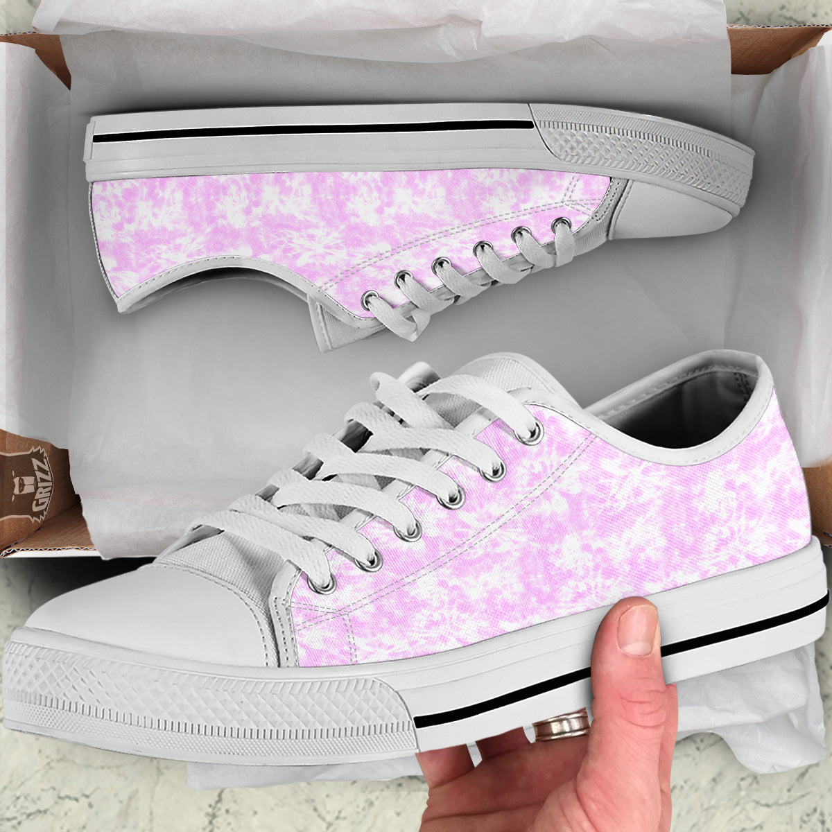 Tie Dye Shibori Pink Print Pattern White Low Top Shoes-grizzshop