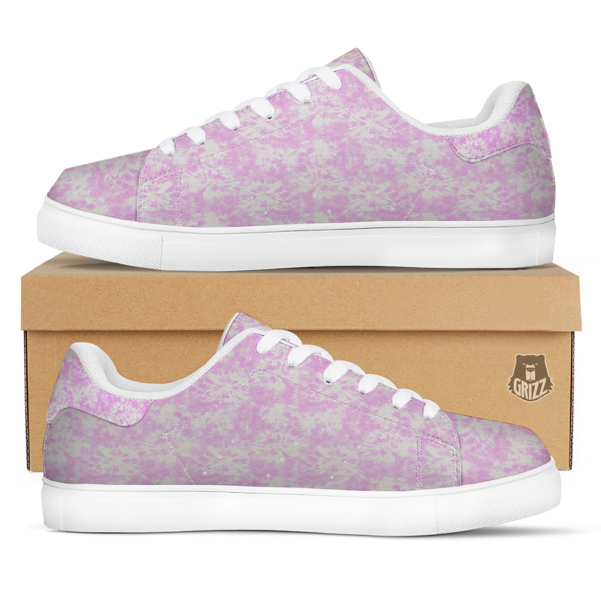 Tie Dye Shibori Pink Print Pattern White Low Top Sneakers-grizzshop