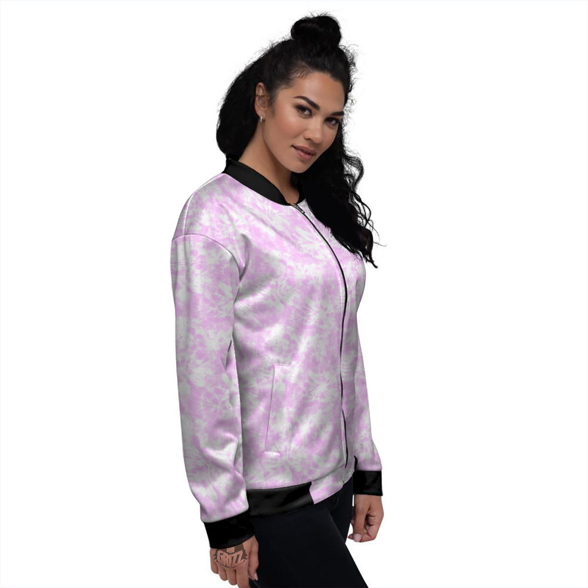 Tie Dye Shibori Pink Print Pattern Women's Bomber Jacket-grizzshop