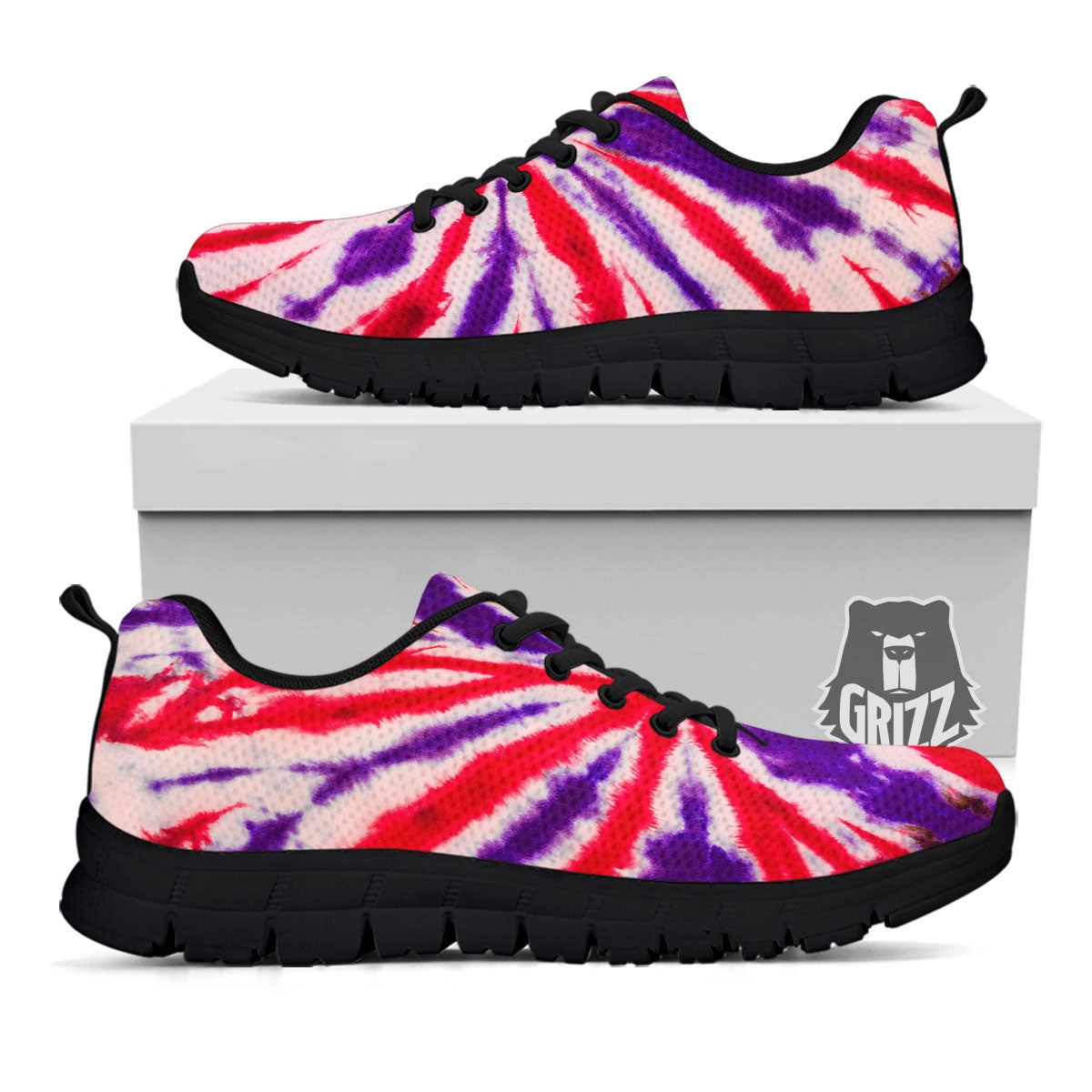 Tie Dye Spider Red And Purple Print Black Sneaker-grizzshop