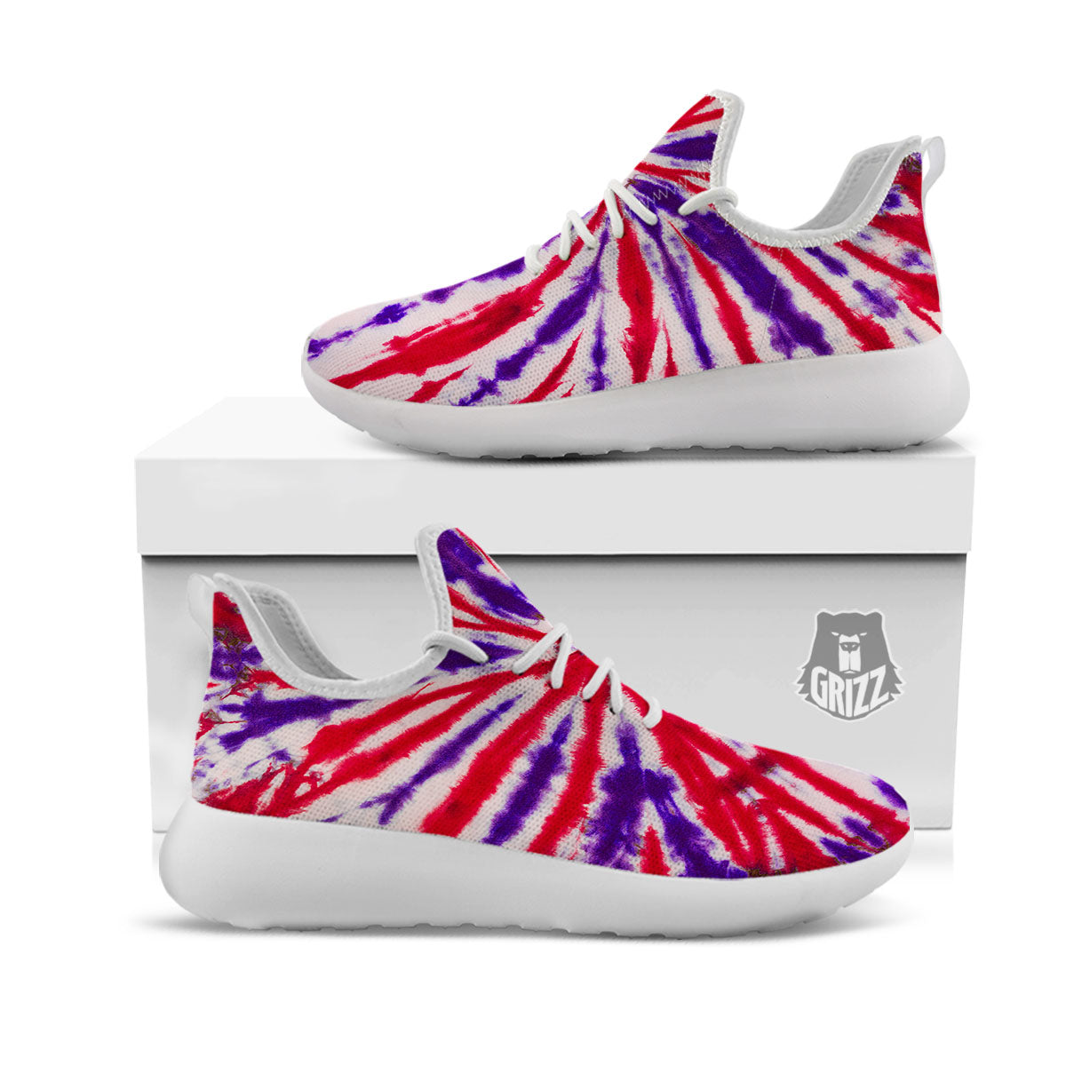 Tie Dye Spider Red And Purple Print White Athletic Shoes-grizzshop