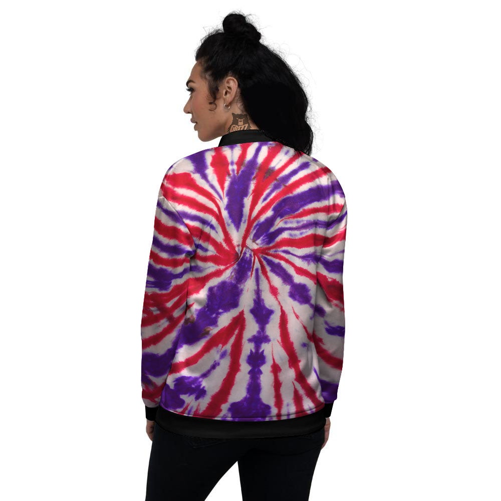 Tie Dye Spider Red And Purple Print Women's Bomber Jacket-grizzshop