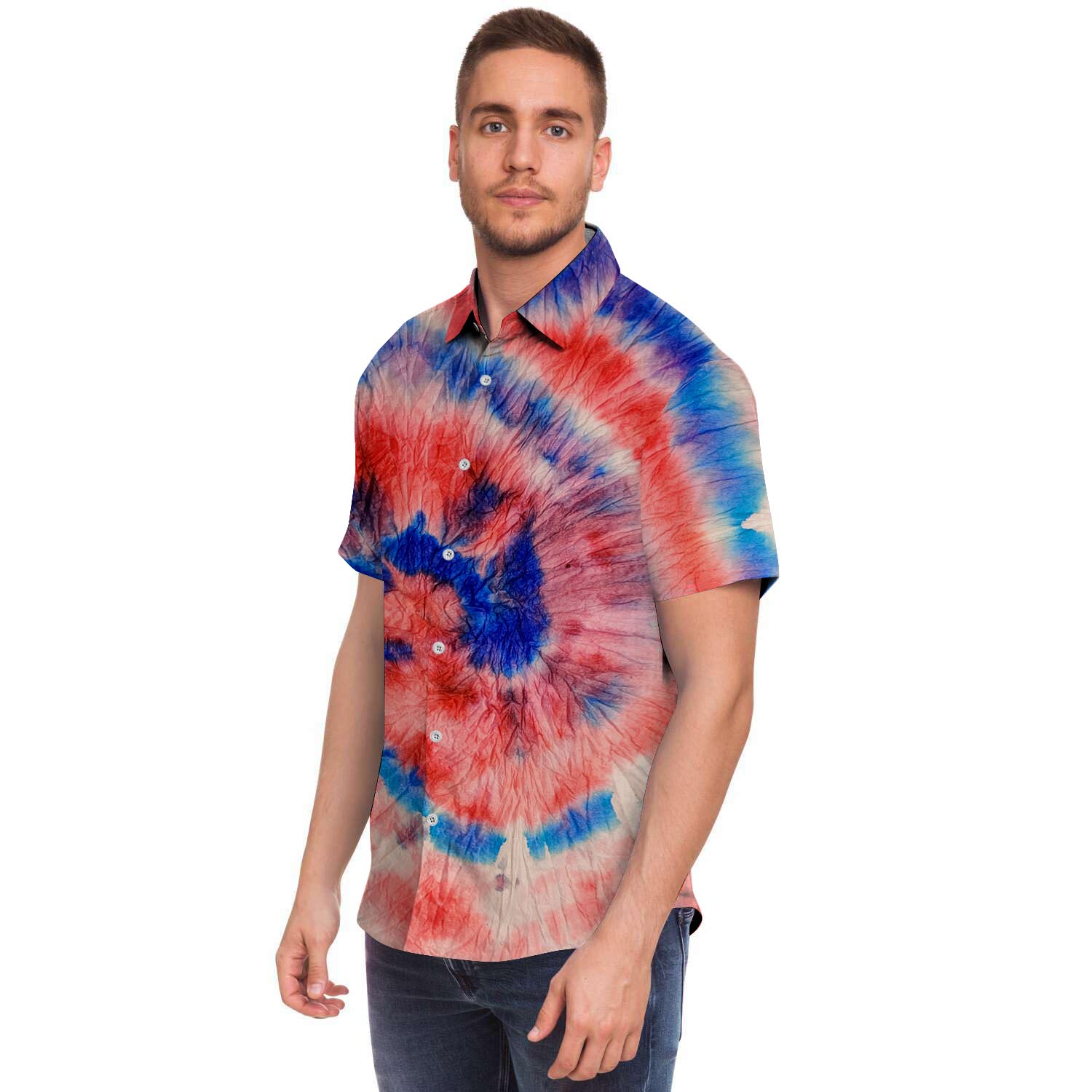 Tie Dye Swirl Batik Men's Short Sleeve Shirt-grizzshop