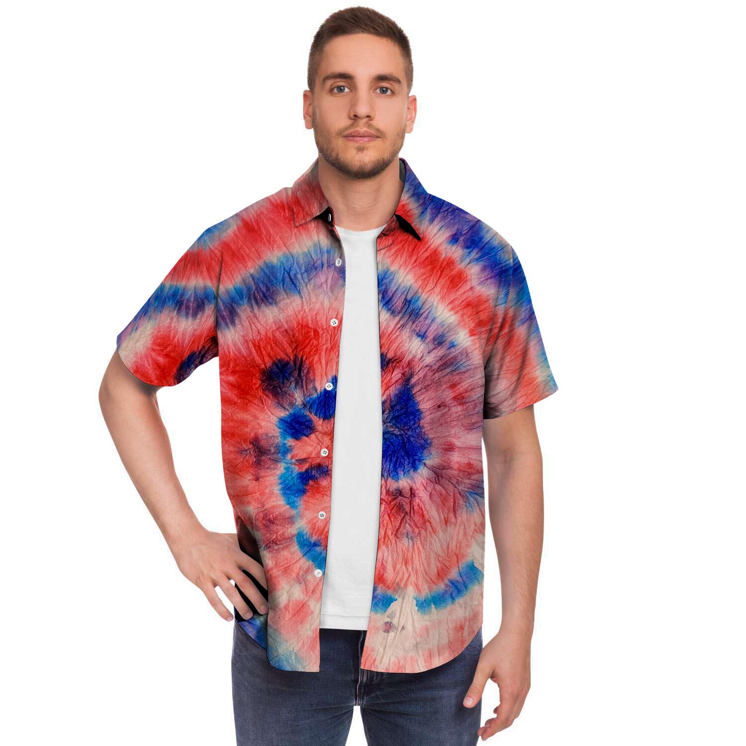 Tie Dye Swirl Batik Men's Short Sleeve Shirt-grizzshop