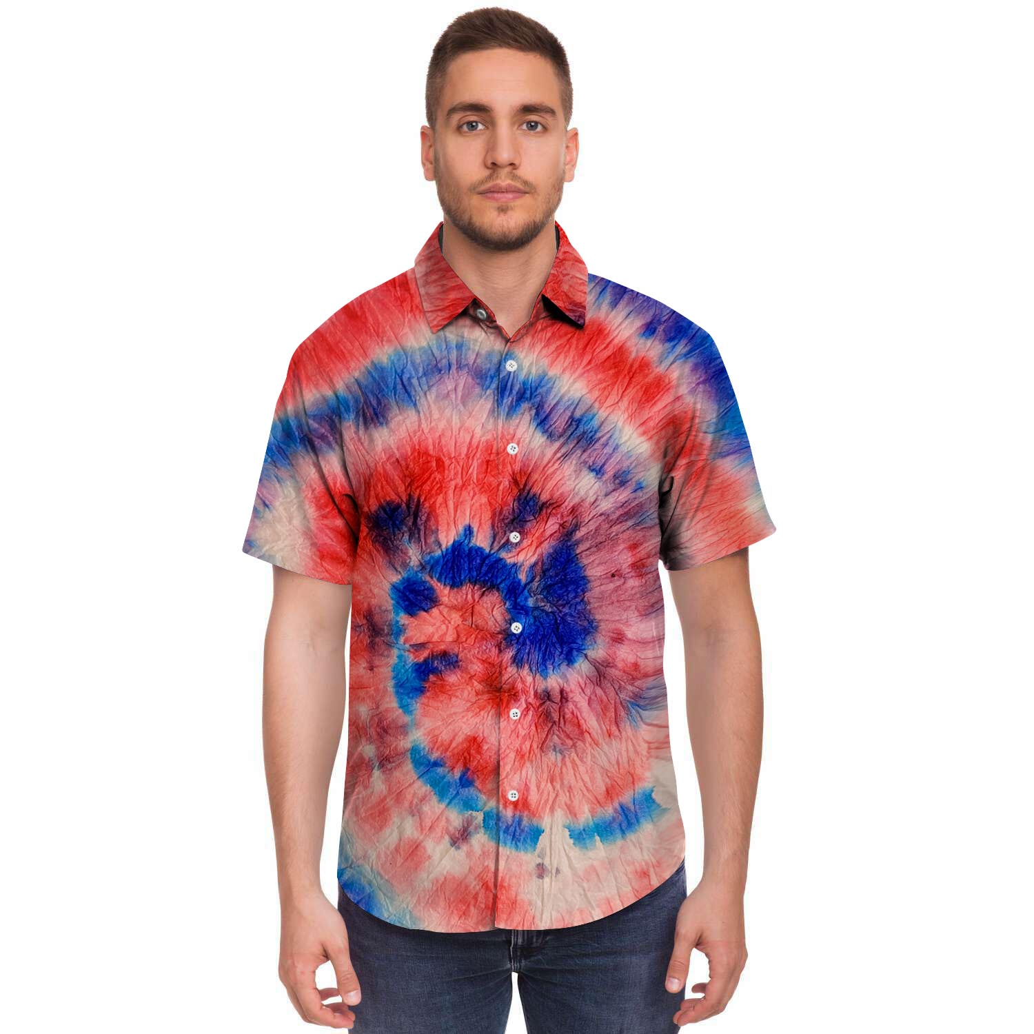 Tie Dye Swirl Batik Men's Short Sleeve Shirt-grizzshop