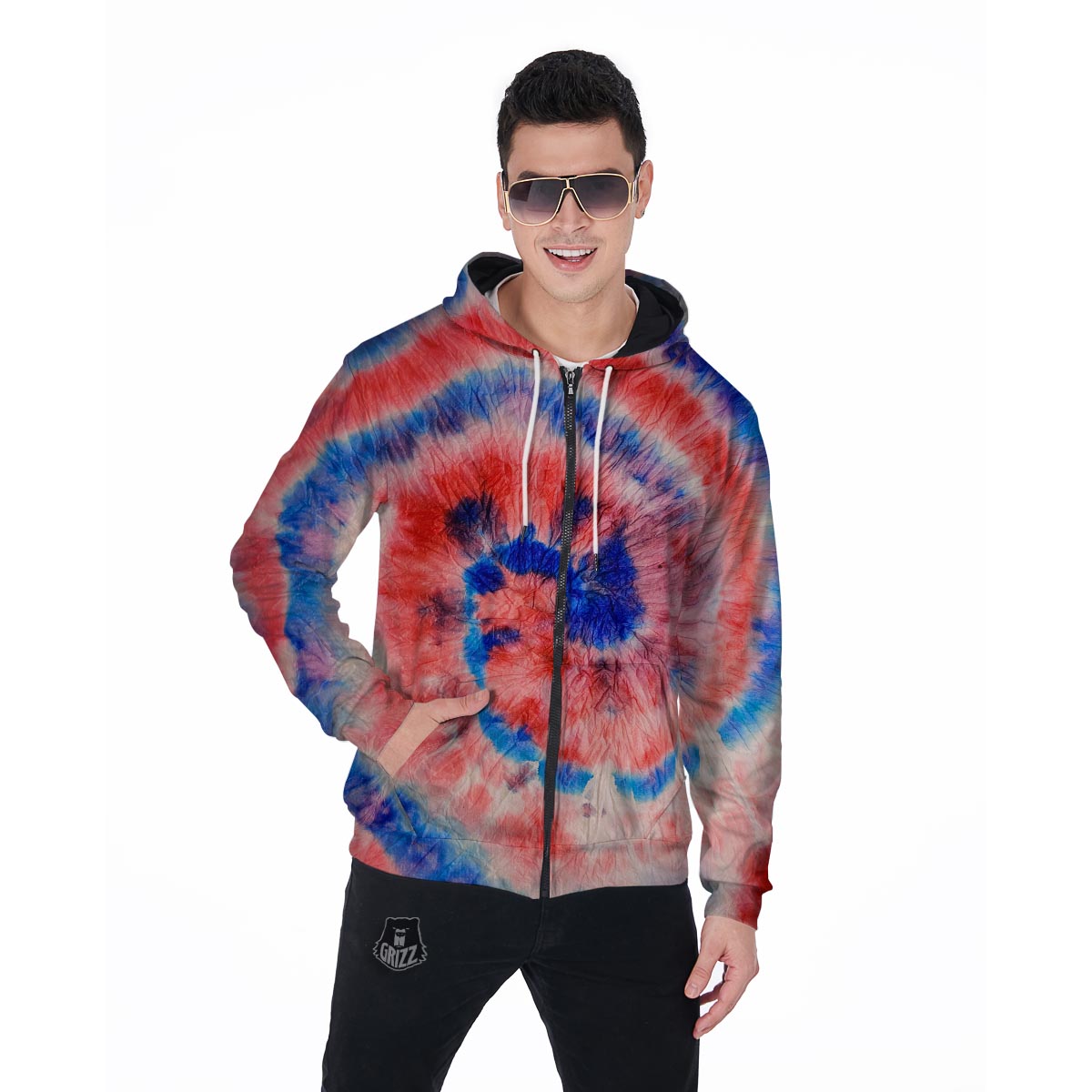 Tie Dye Swirl Batik Men's Zip Up Hoodie-grizzshop
