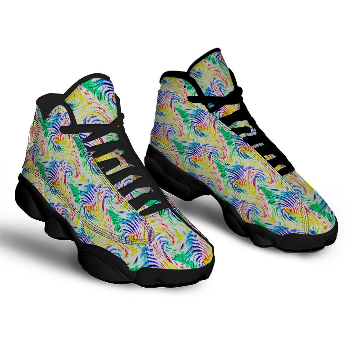 Tie Dye Swirl Colorful Print Pattern Black Basketball Shoes-grizzshop