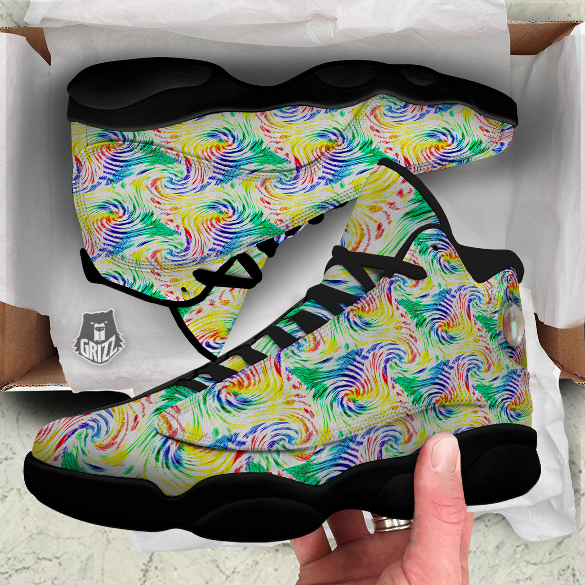 Tie Dye Swirl Colorful Print Pattern Black Basketball Shoes-grizzshop