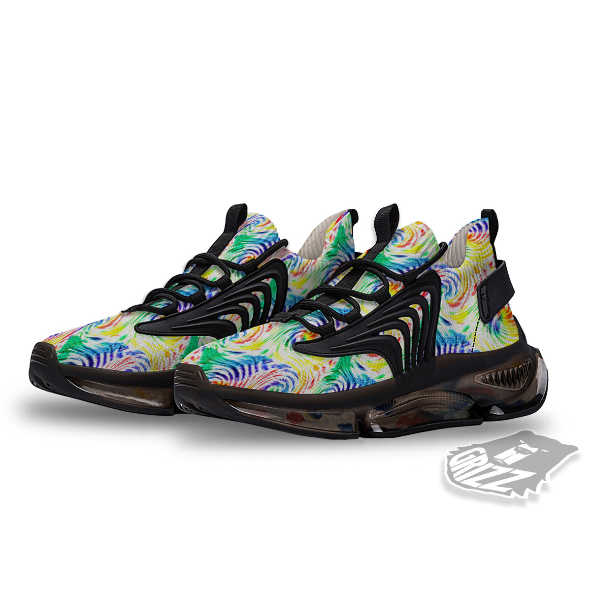 Tie Dye Swirl Colorful Print Pattern Black Gym Shoes-grizzshop