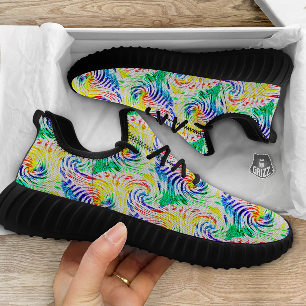 Tie Dye Swirl Colorful Print Pattern Black Walking Shoes-grizzshop