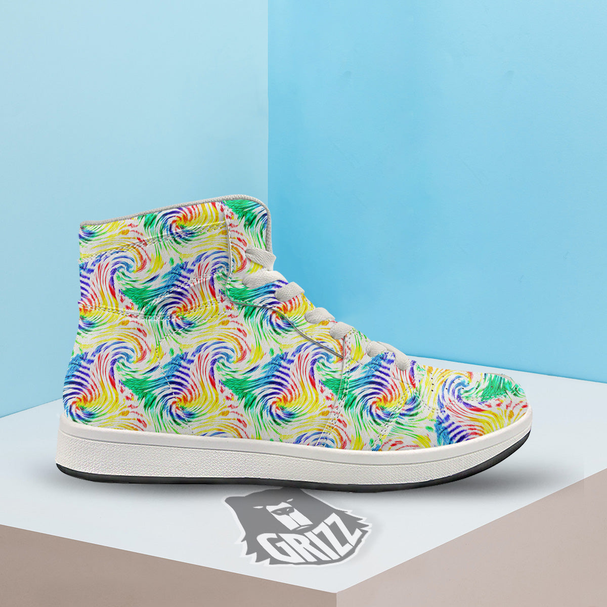 Tie Dye Swirl Colorful Print Pattern High Top Sneakers-grizzshop