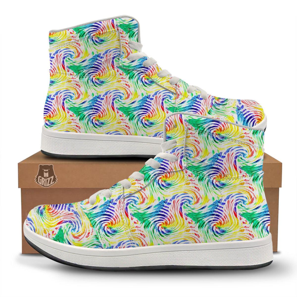 Tie Dye Swirl Colorful Print Pattern High Top Sneakers-grizzshop