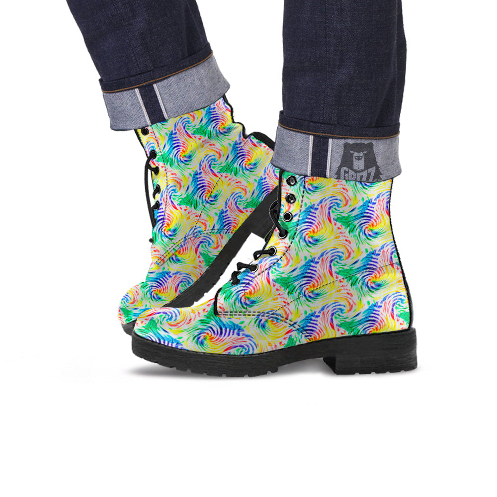 Tie Dye Swirl Colorful Print Pattern Leather Boots-grizzshop
