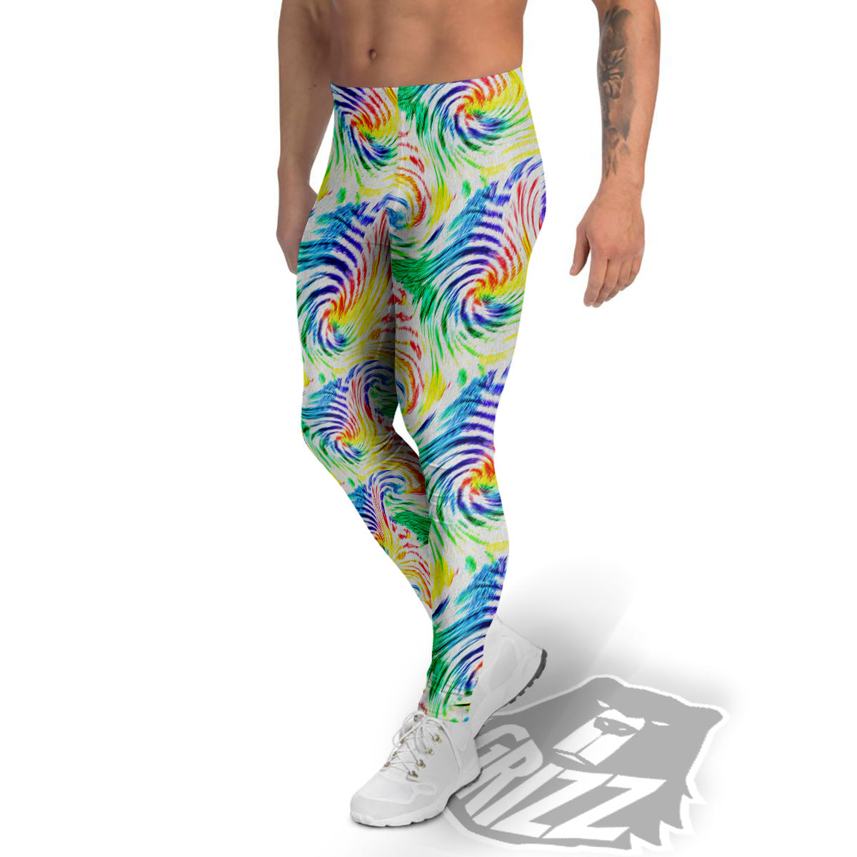 Tie Dye Swirl Colorful Print Pattern Men's Leggings-grizzshop