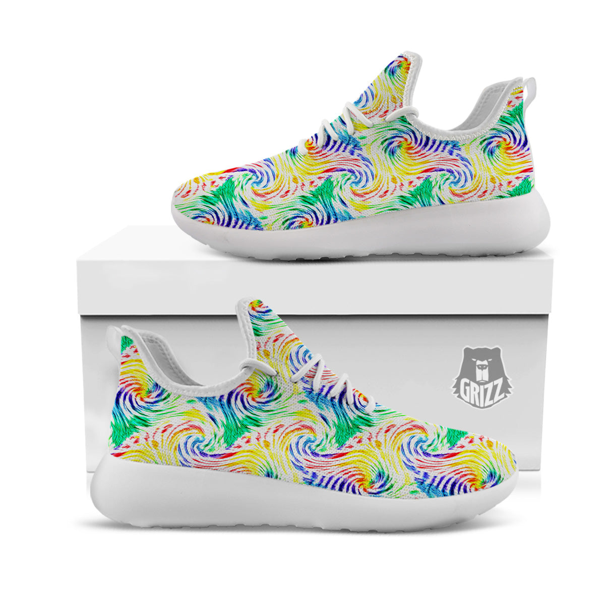Tie Dye Swirl Colorful Print Pattern White Athletic Shoes-grizzshop