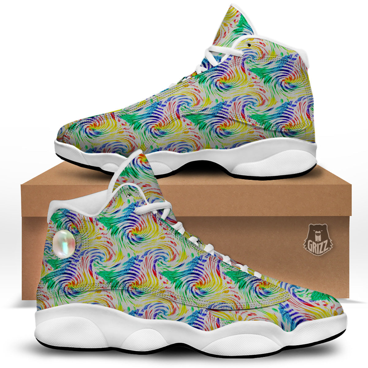 Tie Dye Swirl Colorful Print Pattern White Basketball Shoes-grizzshop