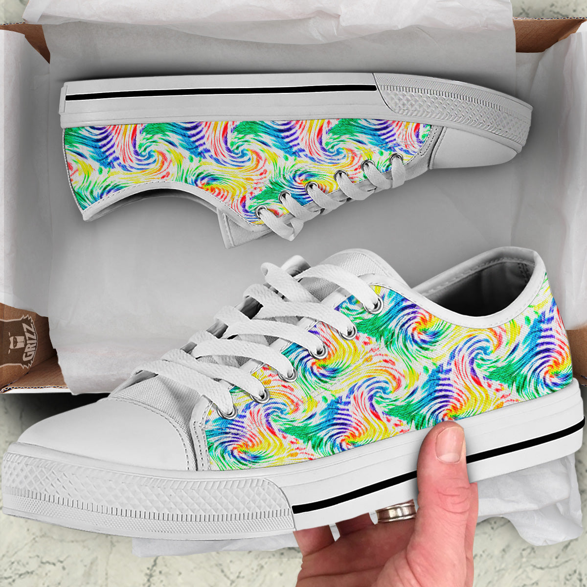 Tie Dye Swirl Colorful Print Pattern White Low Top Shoes-grizzshop