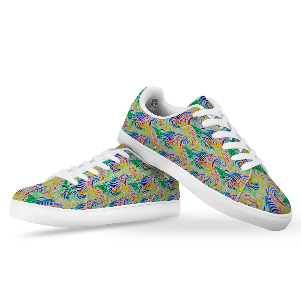 Tie Dye Swirl Colorful Print Pattern White Low Top Sneakers-grizzshop
