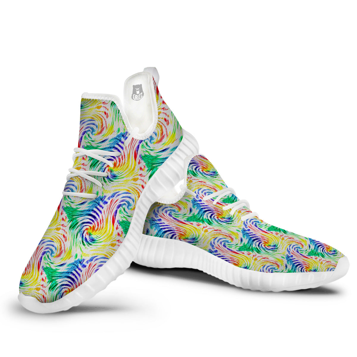 Tie Dye Swirl Colorful Print Pattern White Walking Shoes-grizzshop