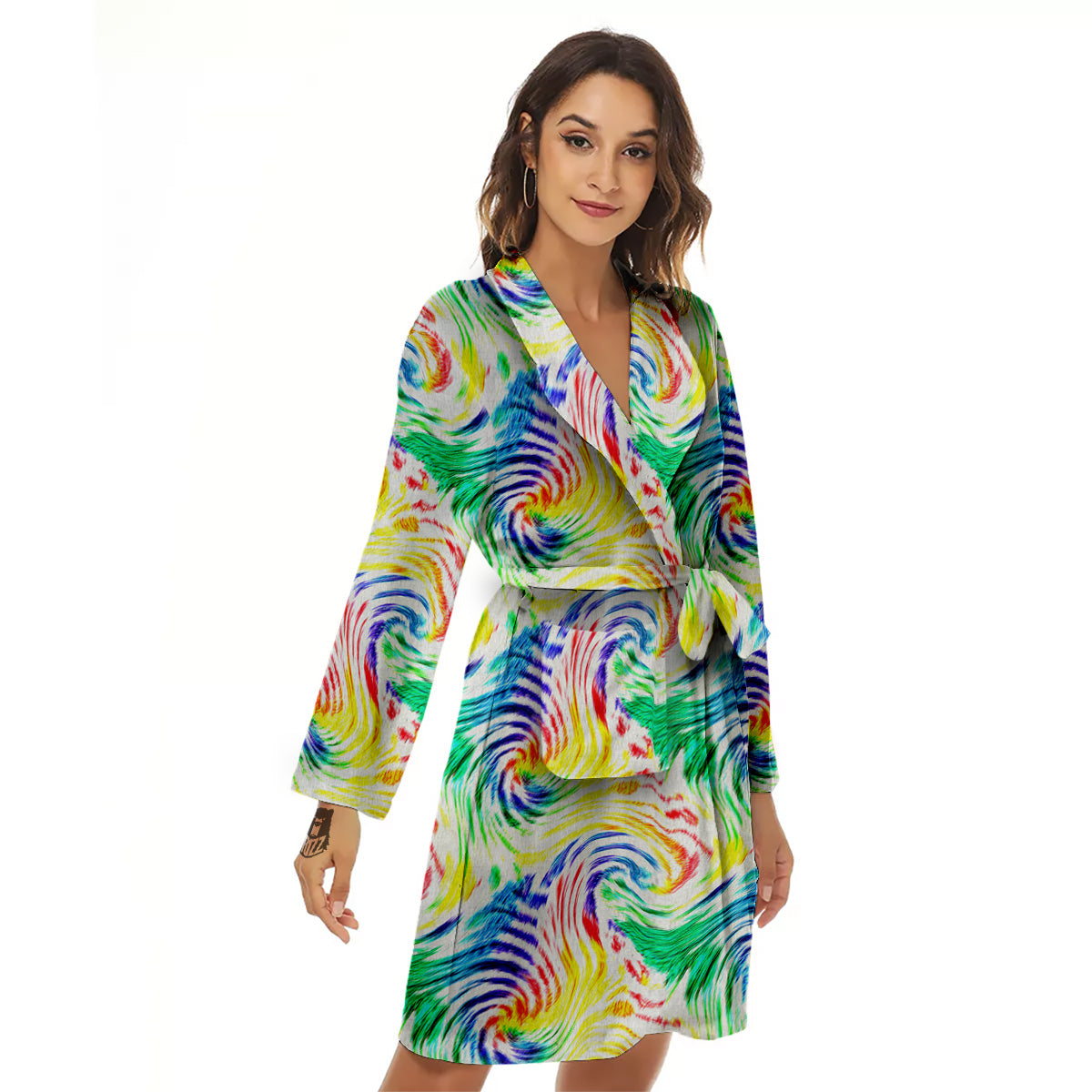 Tie Dye Swirl Colorful Print Pattern Women's Robe-grizzshop