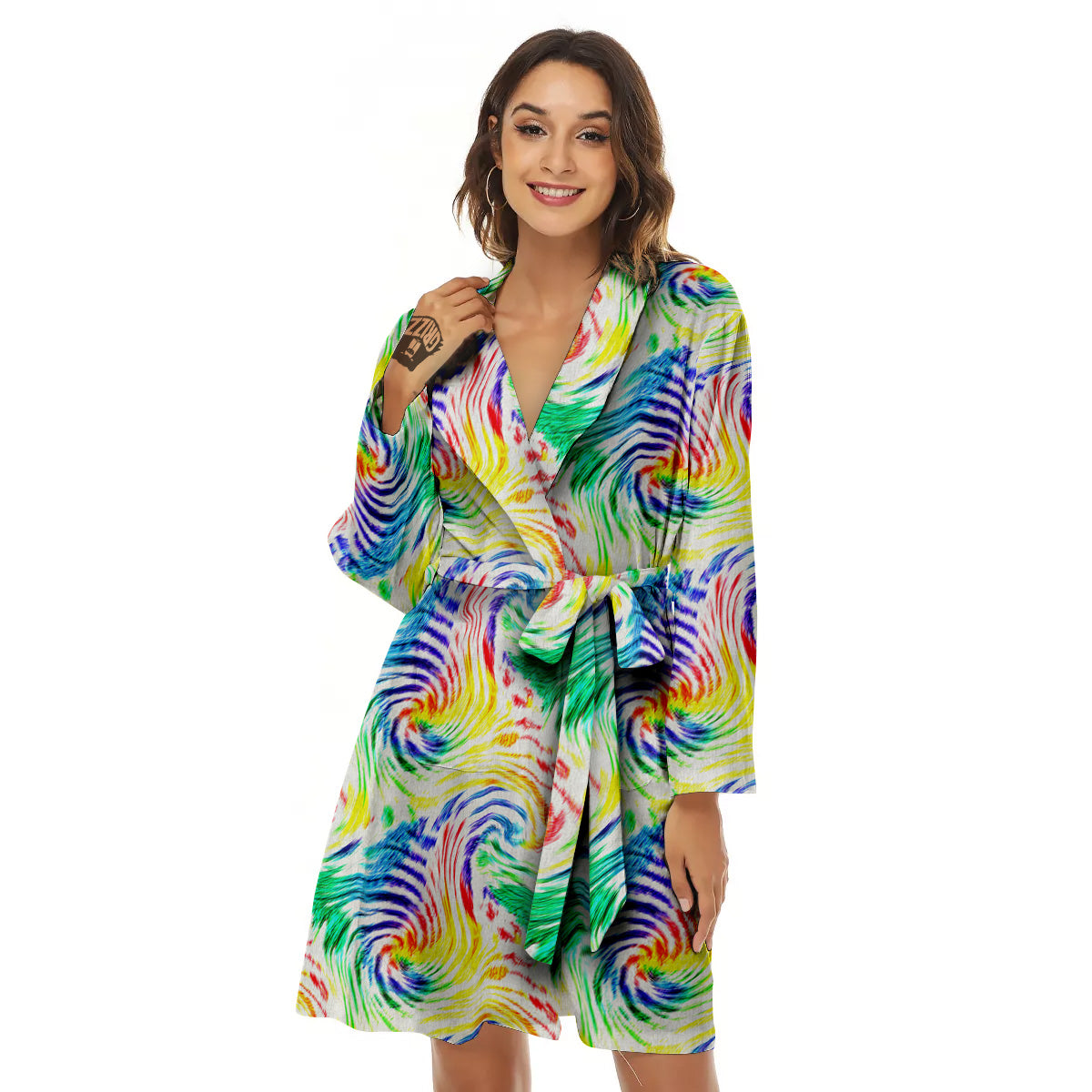Tie Dye Swirl Colorful Print Pattern Women's Robe-grizzshop