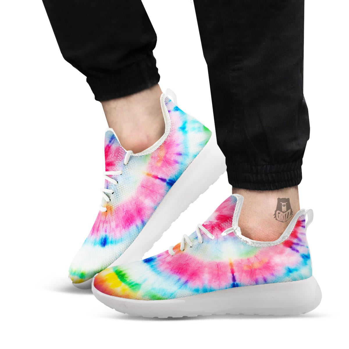 Tie Dye Swirl Print White Athletic Shoes-grizzshop