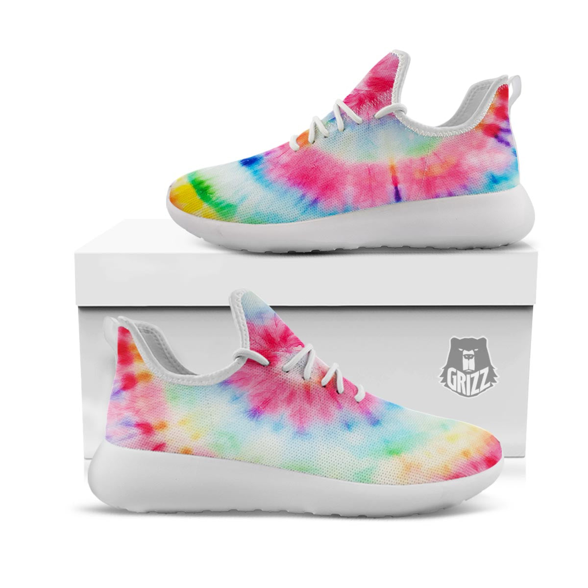 Tie Dye Swirl Print White Athletic Shoes-grizzshop