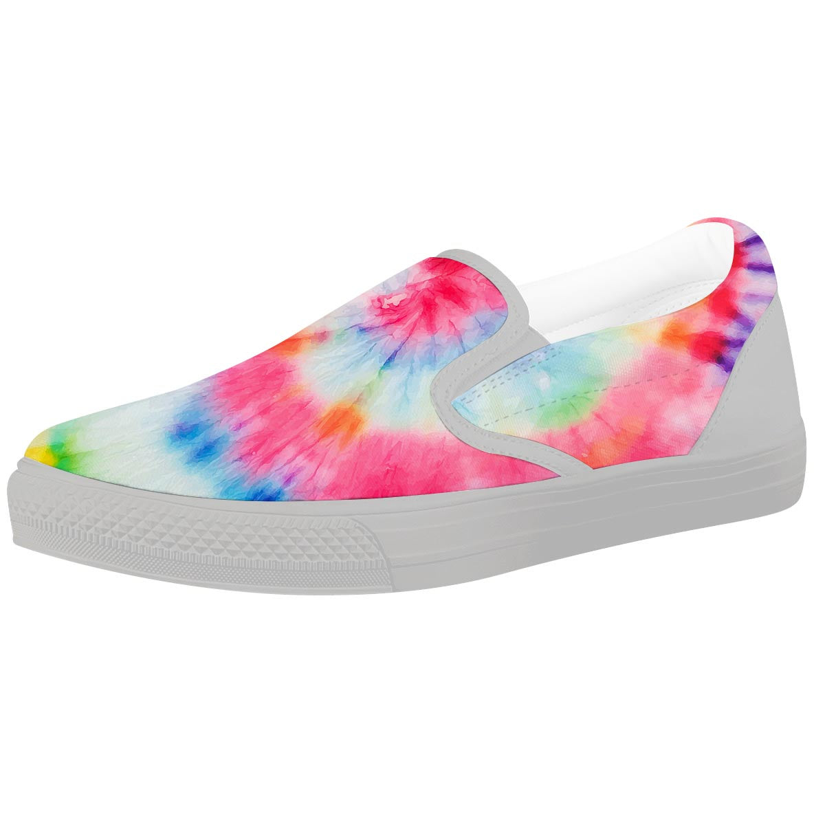 Tie Dye Swirl Print White Slip On Shoes-grizzshop