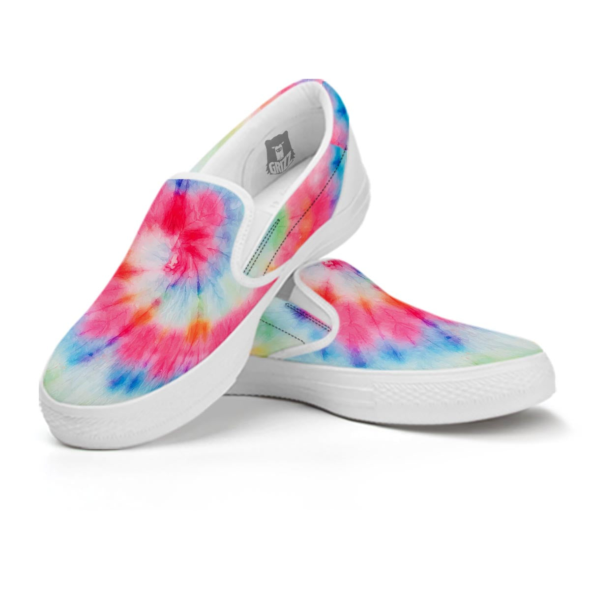 Tie Dye Swirl Print White Slip On Shoes-grizzshop