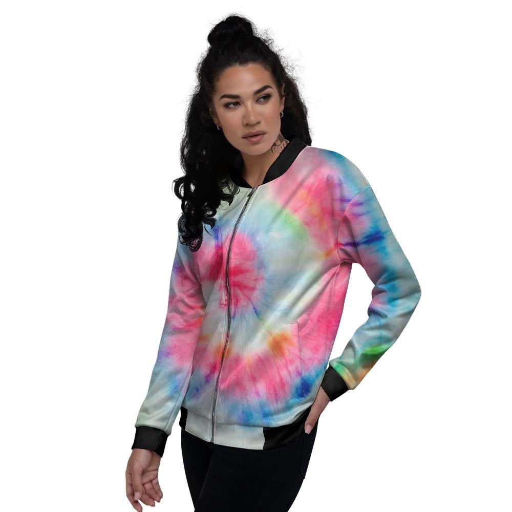 Tie Dye Swirl Print Women's Bomber Jacket-grizzshop