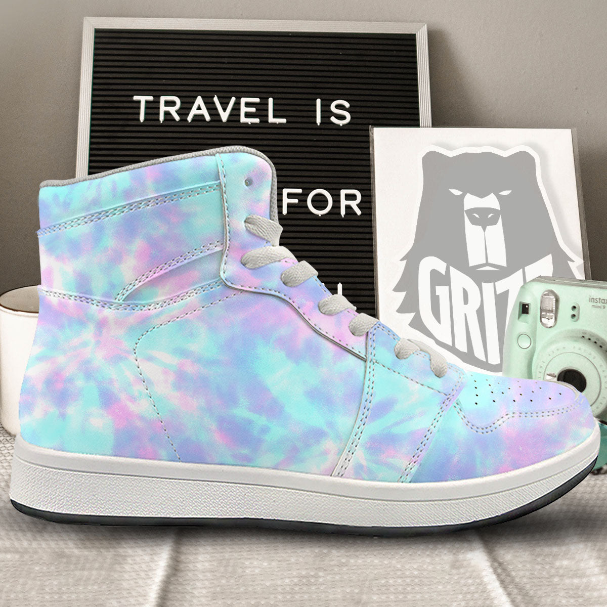 Tie Dye Teal And Pink Print High Top Sneakers-grizzshop