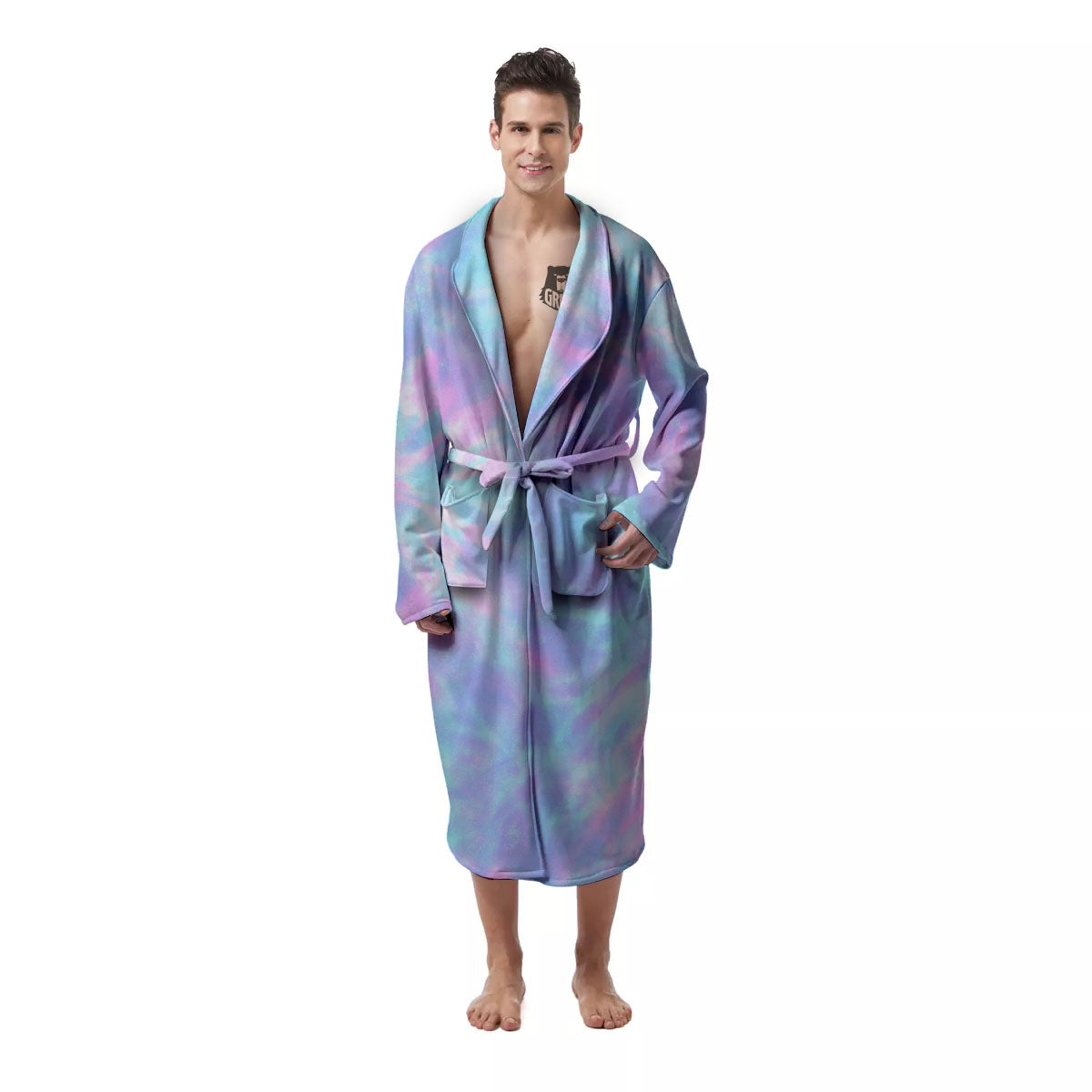 Tie Dye Teal And Pink Print Men's Robe-grizzshop