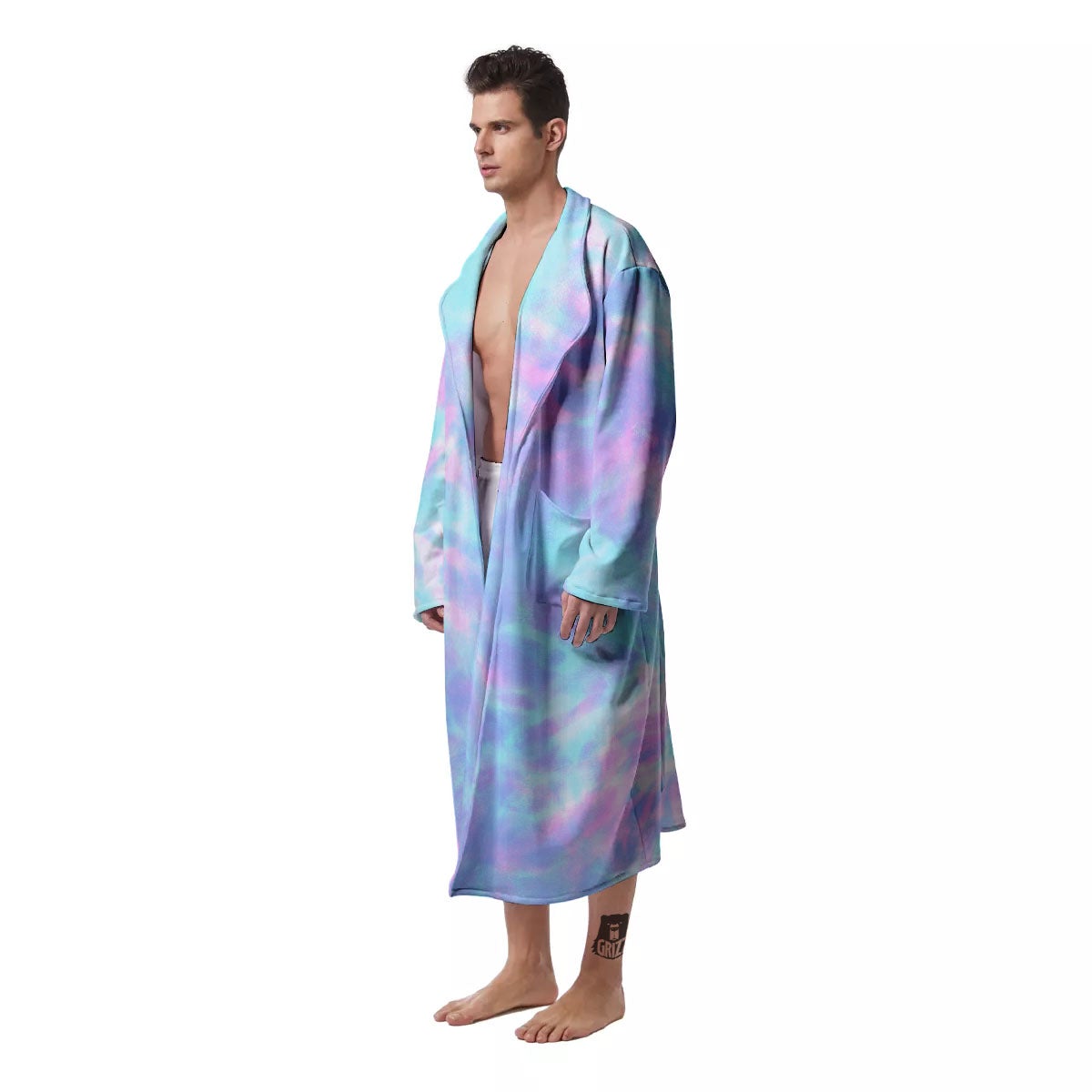 Tie Dye Teal And Pink Print Men's Robe-grizzshop