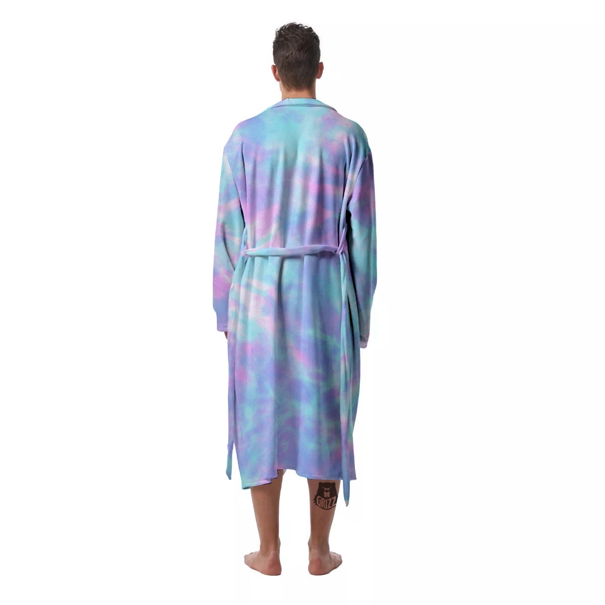 Tie Dye Teal And Pink Print Men's Robe-grizzshop