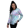 Tie Dye Teal And Pink Print Women's Bomber Jacket-grizzshop