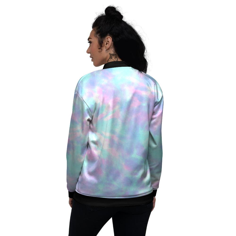 Tie Dye Teal And Pink Print Women's Bomber Jacket-grizzshop