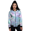 Tie Dye Teal And Pink Print Women's Bomber Jacket-grizzshop