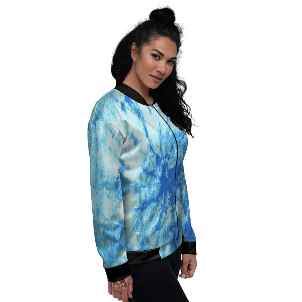 Tie Dye Turquoise Print Women's Bomber Jacket-grizzshop