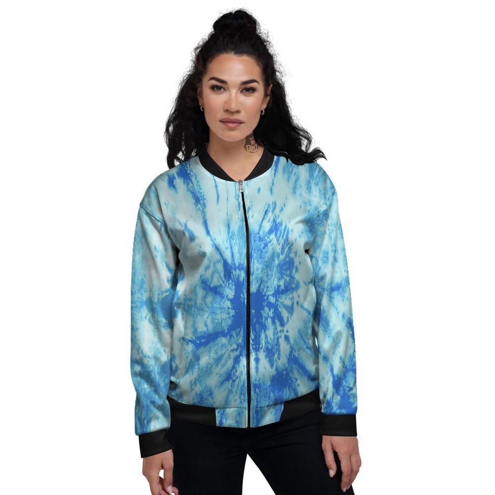 Tie Dye Turquoise Print Women's Bomber Jacket-grizzshop